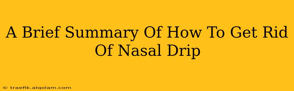 A Brief Summary Of How To Get Rid Of Nasal Drip